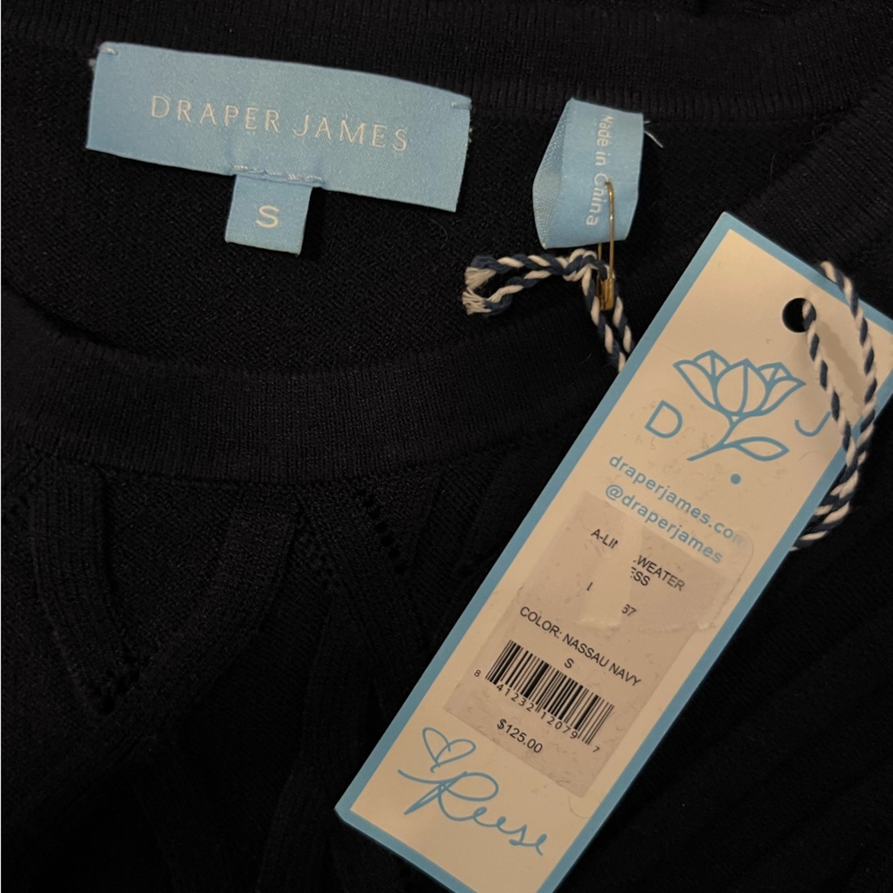 NWT Draper James Navy Nassau Blue Crew Neck A-Line Sweater Dress Small New - Picture 11 of 12